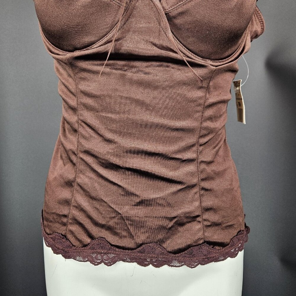 Satin Corset Top Womens L Brown Lace Ruched Bustier Cami Lingerie Coquette Y2K - Picture 3 of 11